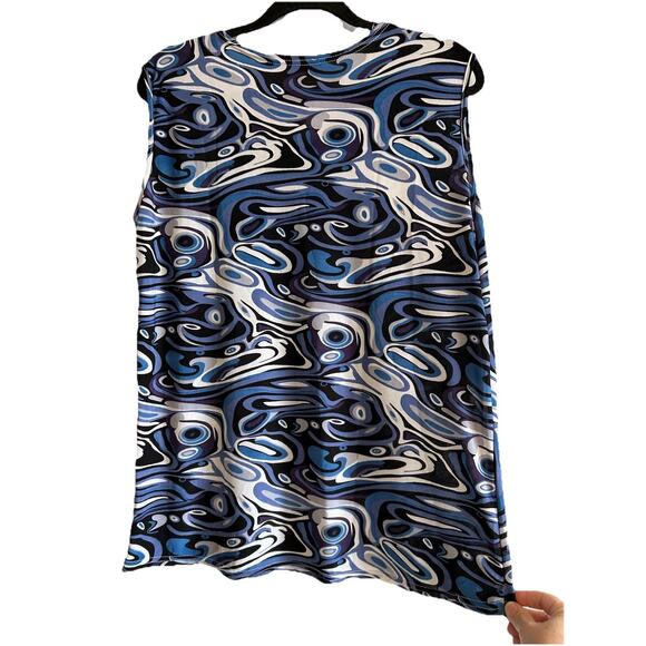 Blue Sleeveless coastal Blouse Shirt Women Plus Size 1X Gold Trim XL - Picture 2 of 6